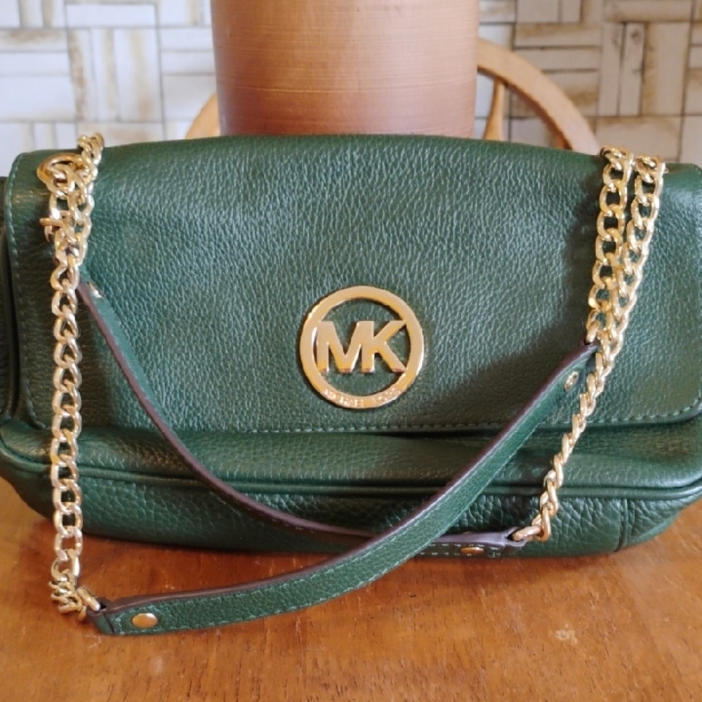Michael Kors Green and Gold Shoulder Bag with Chain Straps